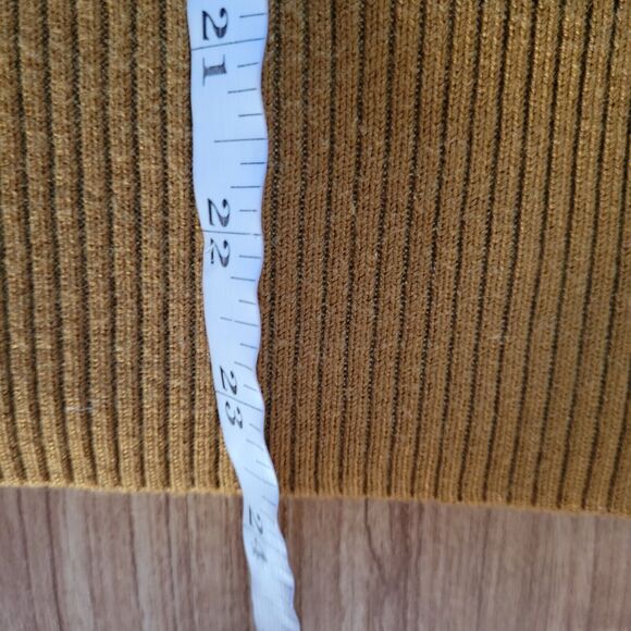 Anthropologie Sweater Top Womens Large Brown Mustard Cold Shoulder Casual Basic - Picture 7 of 11